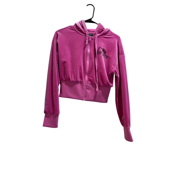 Hello Kitty x Forever 21 Tops - Hello Kitty Forever‎ 21 Pink Velour Cropped Full Zip Hoodie